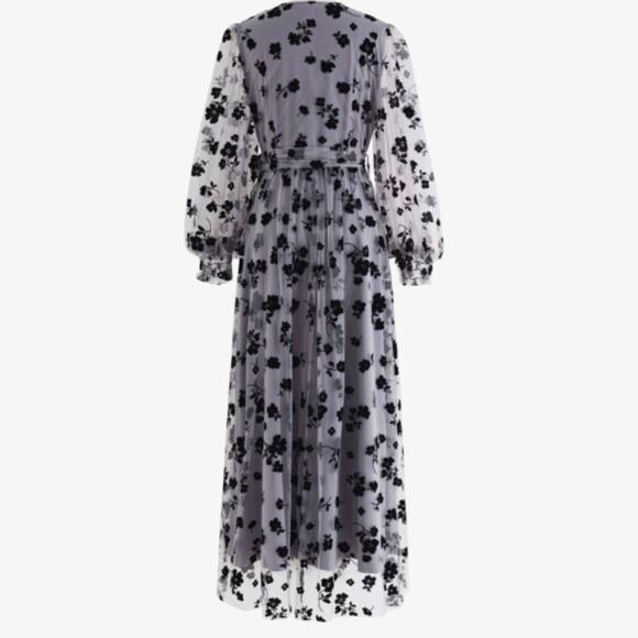 Chicwish Fairy Goth Mesh Faux Wrap Dress M Dark Floral Romantic Whimsigoth NEW - Picture 3 of 13